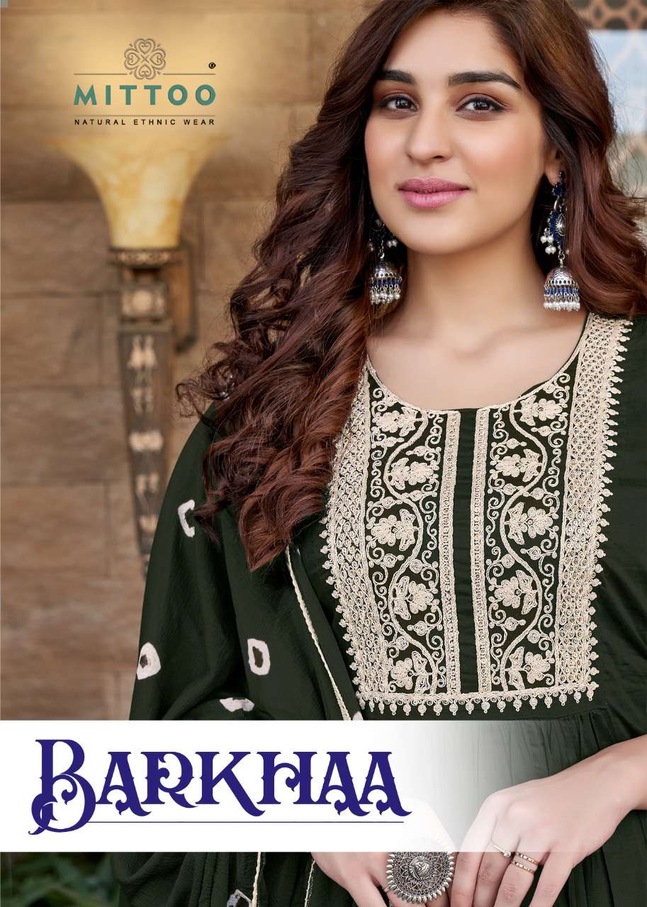 MITTOO PRESENTS BARKHA COTTON MAL EMBROIDERY DESIGNER WHOLESALE KURTI WITH PANT COLLECTION